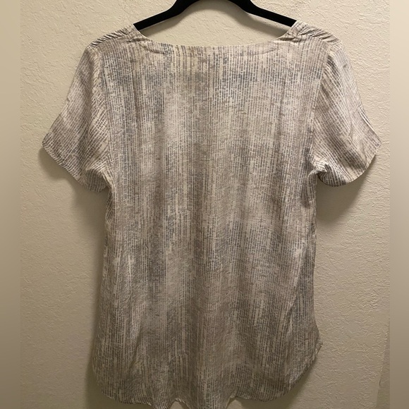 Eileen Fisher Metaphor Print Almond Ballet 100% Silk Short Sleeve Blouse - Picture 6 of 11